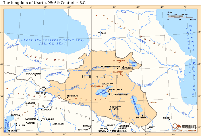 mapa królestwa urartu - 9 do 6 wieku przed naszą erą